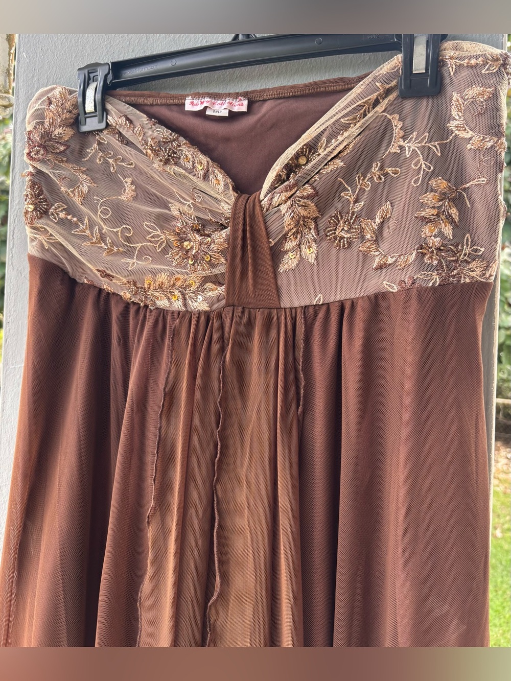 Custom Made Formal Gown | Embroidered Bodice | Brown Chiffon Maxi Dress - Picture 2 of 5
